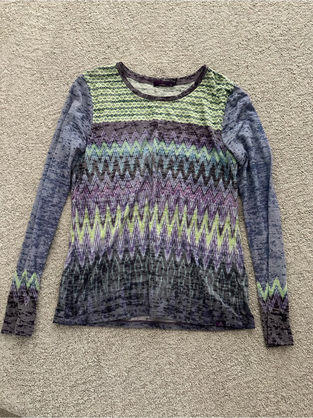 Long Sleeve Zigzag Knit Top in Green and Purple from Prana